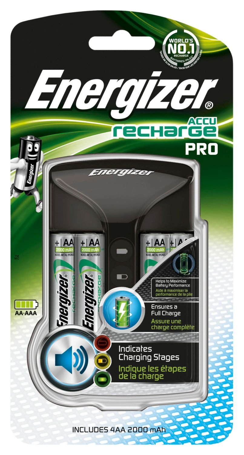 Energizer Chargeur Piles Rechargeables, pour AA et AAA Piles (4 Piles AA Incluses) & Amazon Basics Piles Rechargeables AAA (Lot de 16) 800 mAh pré-chargées
