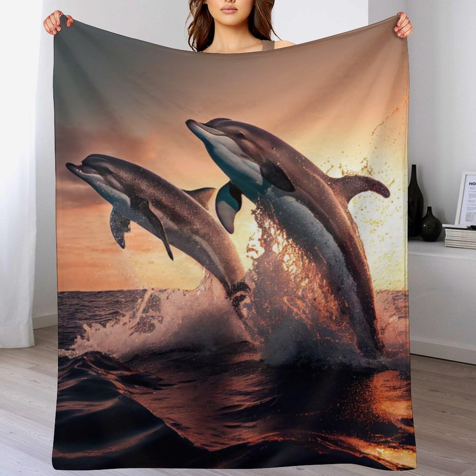 Plaid canapé dauphin en flannel douce de 130x150cm, une couverture lit idéale à offrir