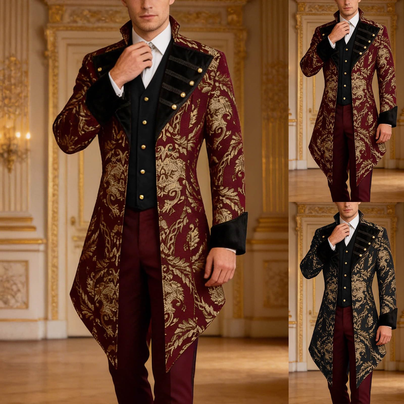 Steampunk Frack - Gonna da uomo medievale, gotica, vittoriana, vichingo, pirata, costume da vampiro, stampa broccato damascato, cappotto per il tempo libero, gonna da passeggio vittoriana