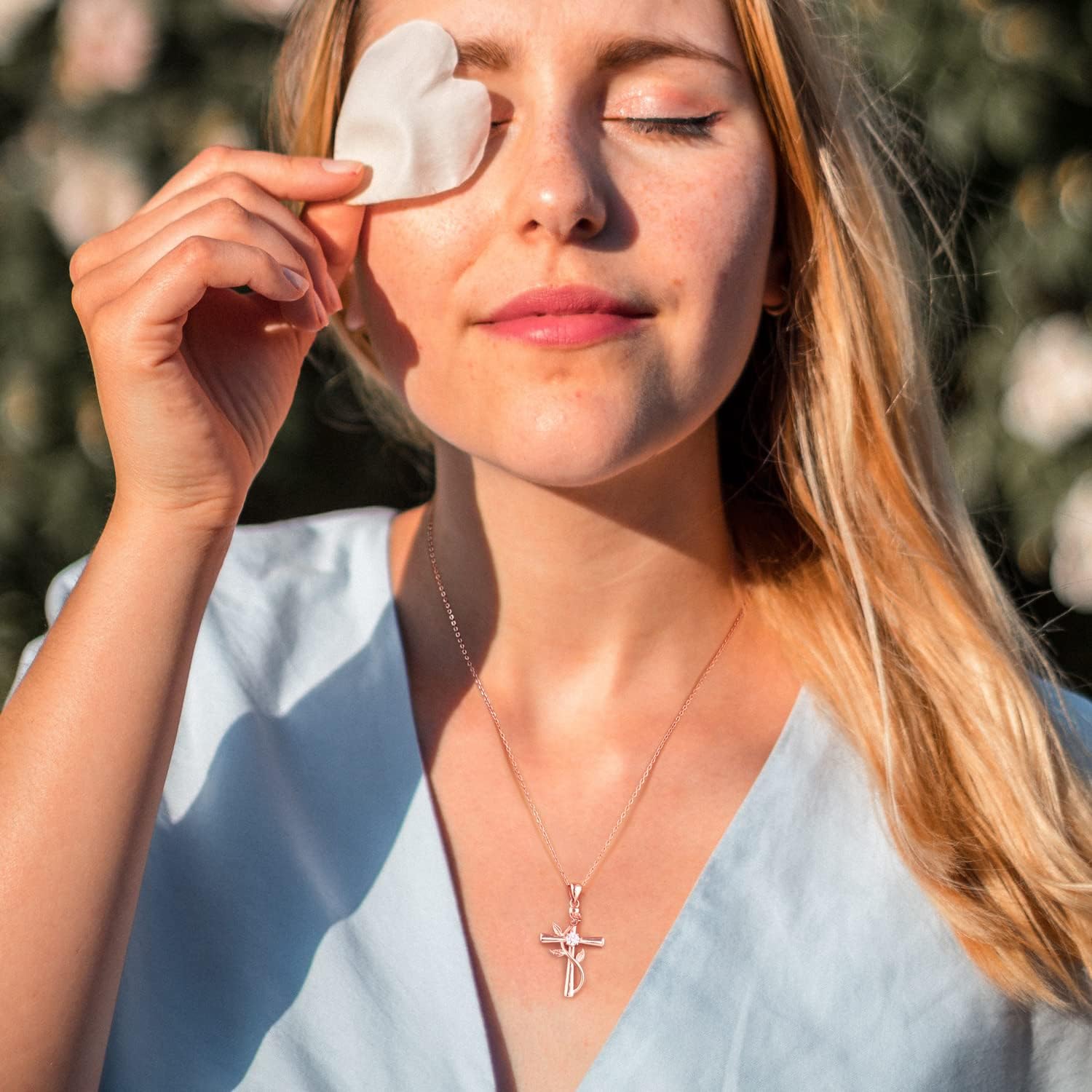 BlingGem Cross Necklace for Women Sterling Silver Cross Necklaces Pendant White/Rose/Gold Plated Cubic Zirconia Flower Necklace Gifts for Women - Image 5