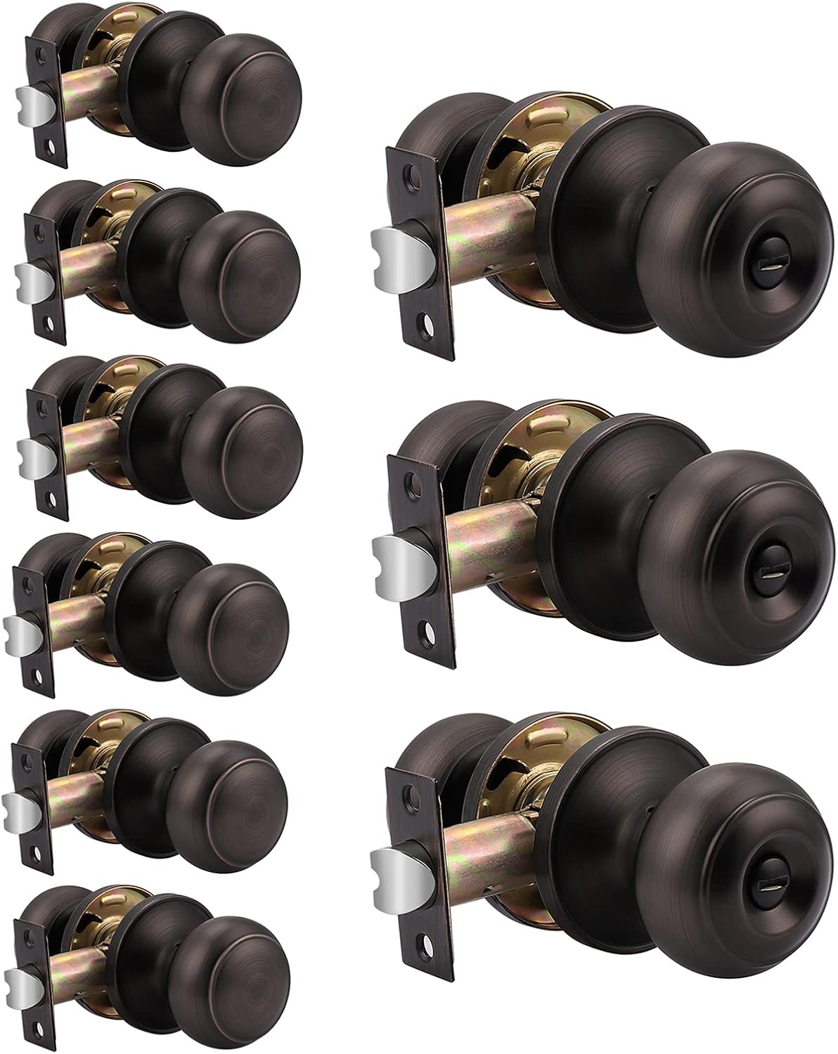 Probrico (6 Pack Passage Door Knobs and (3 Pack) Privacy Door Knobs Bundle, Oil Rubbed Bronze Interior Round Door Knobs for Hall Closet and Bath Bed