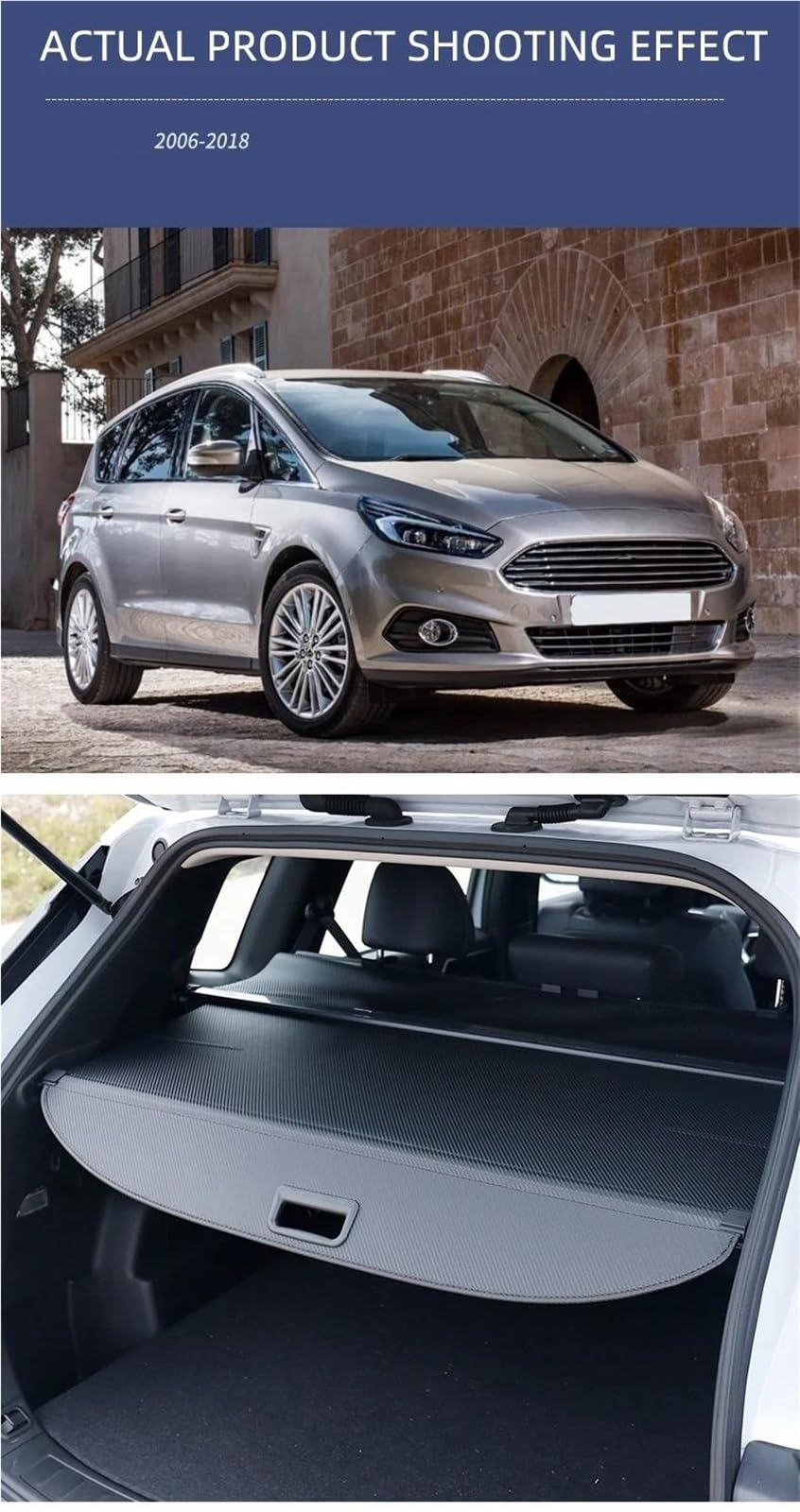 Plage Arrière Couverture De Coffre Rétractable, Porte-Colis, Bouclier Étanche, Accessoires De Voiture pour Ford pour S-Max 2006 – 2018(Look de Carbone)
