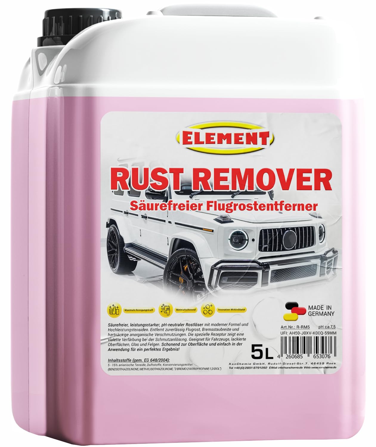 ELEMENT RUST REMOVER | Flugrostentferner mit Wirkindikator | 5 Liter | pH-neutraler Formulierung für die Fahrzeuglackpflege | Flugrostentferner Auto & Vorreiniger