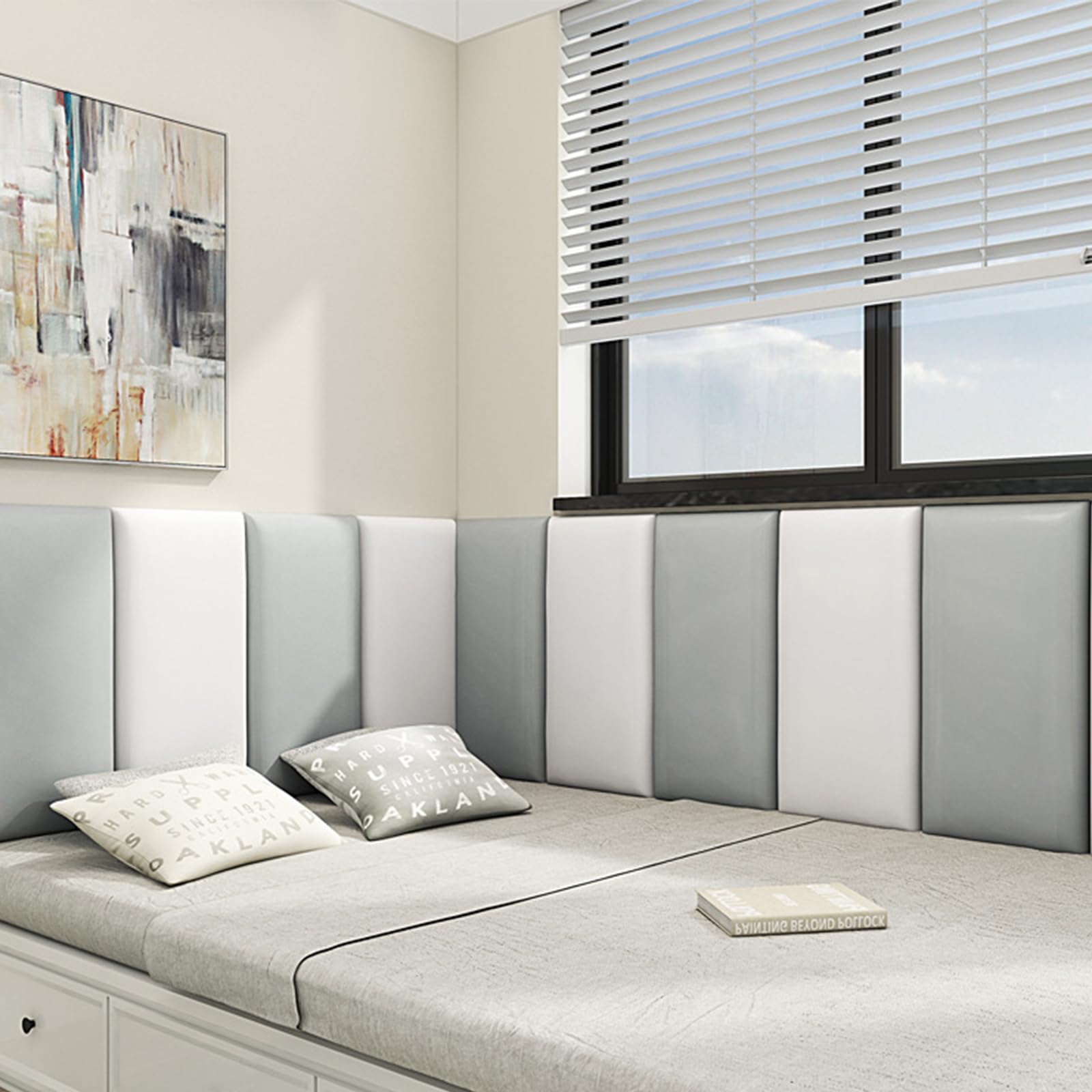 Paneles de pared 3D, paquete suave anticolisión, paquete suave para guardería, pegatinas de pared, paquete suave de tatami, paquete suave de pared de fondo para habitación infantil (blanco-4 unidades)