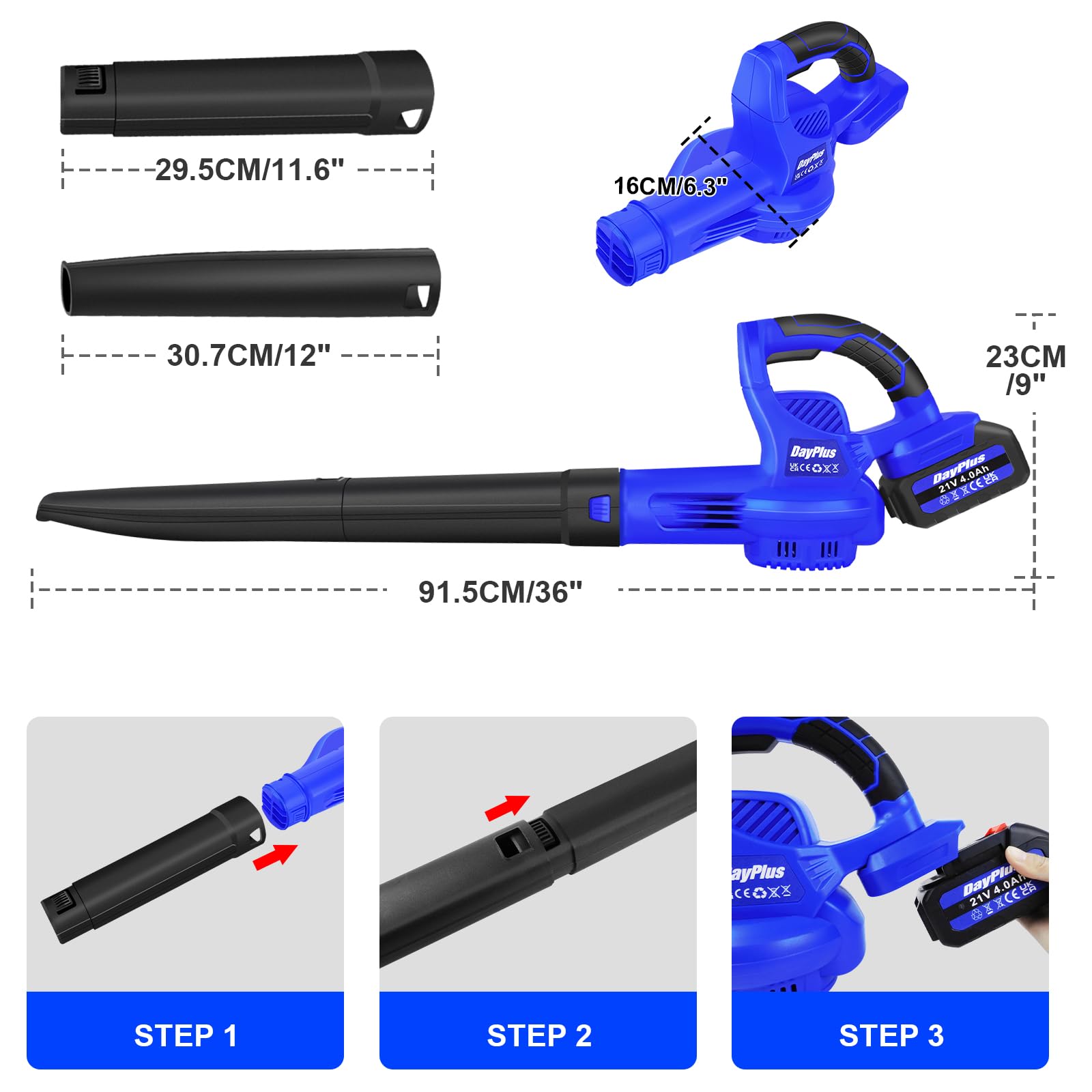 Soffiatore - 21V Soffiatore a Batteria, Soffiatore Foglie 110 km/h, 4,0 Ah Batteria, Con 2 condotti d'aria rimovibili, Leggero ed Ergonomico, per Pulire le Foglie, Rimuovere la Polvere