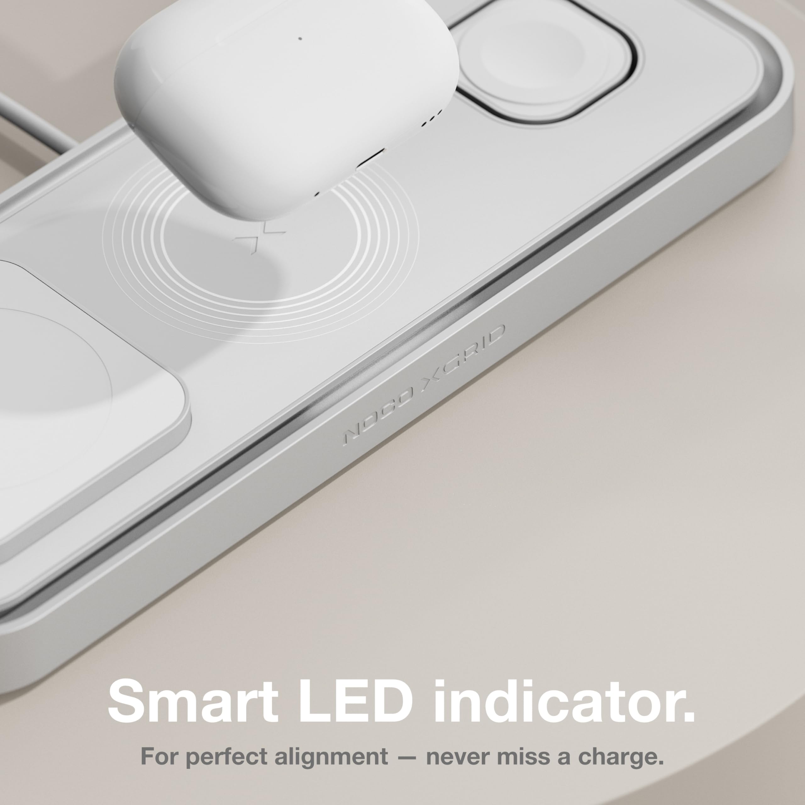 NOCO XGrid XDP3: Base di Ricarica Wireless 3-in-1 – Stazione di Ricarica per iPhone, Apple Watch e AirPods – Compatibile MagSafe, Certificata Qi2 – Con Caricatore USB-C 45W e Cavo da 2m
