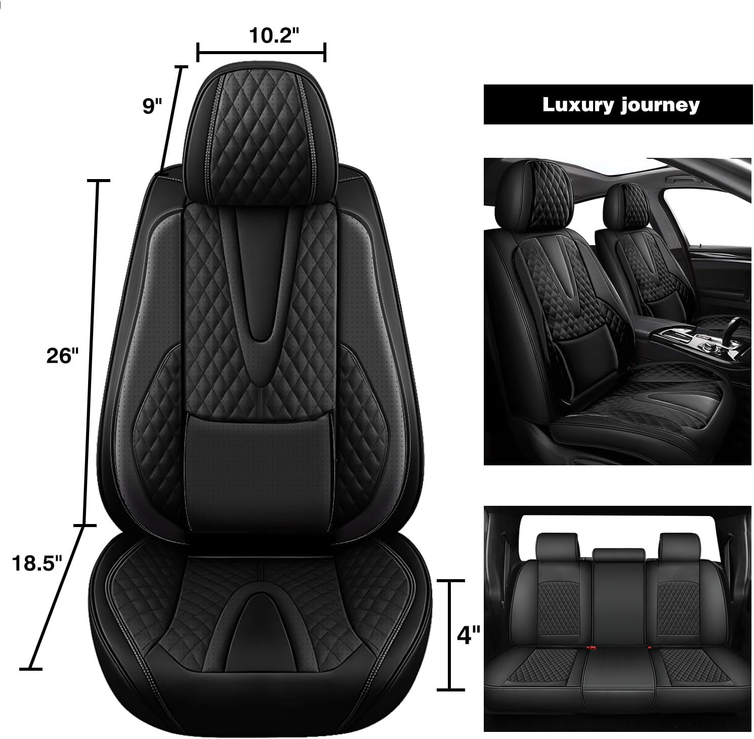 Foneso Car Seat Covers for Truck Chevy Chevrolet Silverado GMC Sierra Leather Protectors for Pickup 2007-2024 1500 2500HD 3500HD Trail Boss Z71 Crew Double Extended Cab (Black (Model D), Full Set)