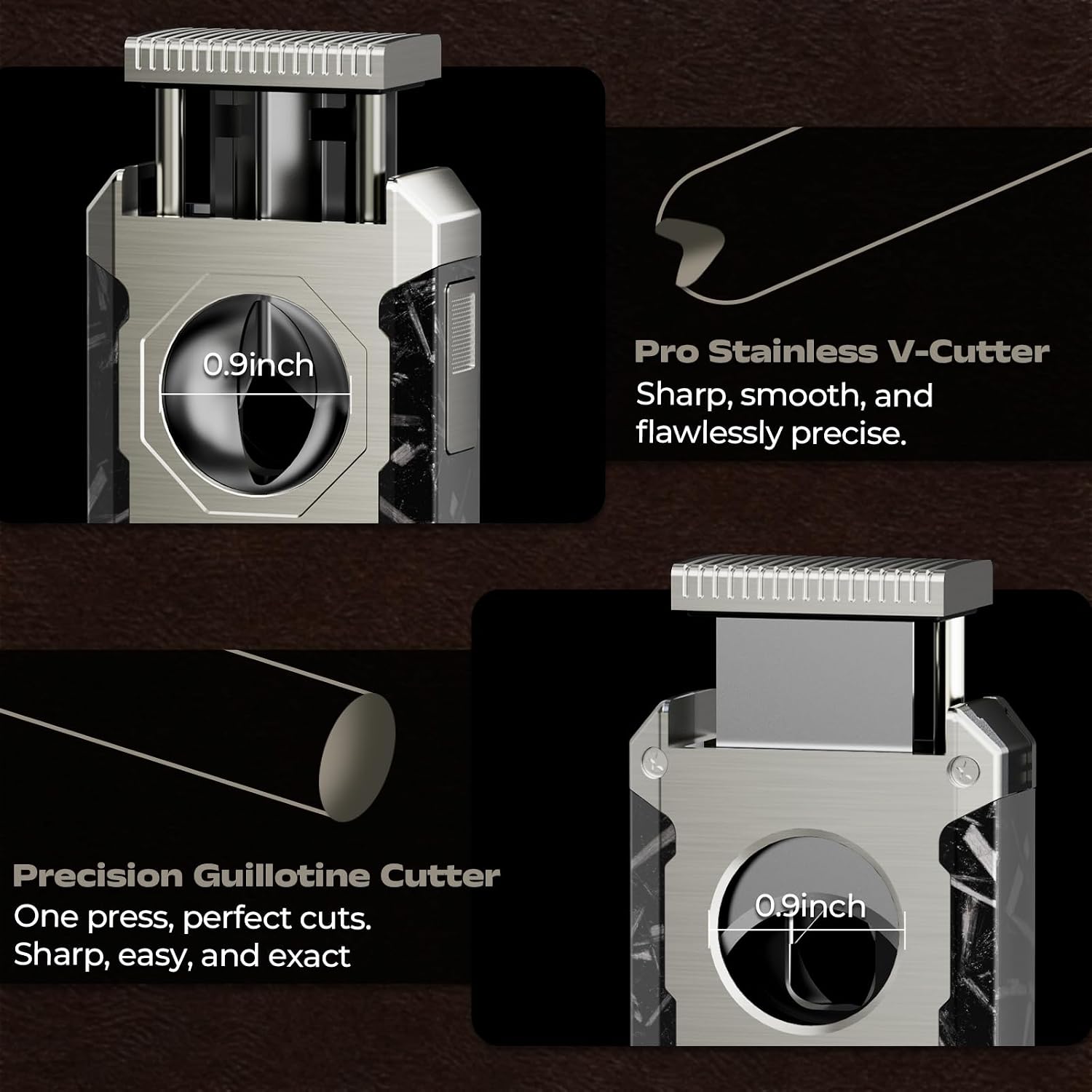 5-in-1 Butane Torch Lighter with Triple Jet Flame, Built-in V & Straight Cutter, Holder, Draw Enhancer Tool, Refillable Windproof Cool Lighter for Candle, Camping, Travel, Outdoor, Gift Box for Men