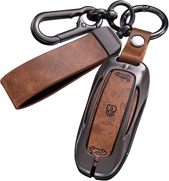 Key Fob Cover for Tesla,Key Shells Compatible with Tesla, fit Tesla Metal Key Cover Case, Model X, with Key Chain, Key Less Protection Case Smart Remote Accessories BrownX