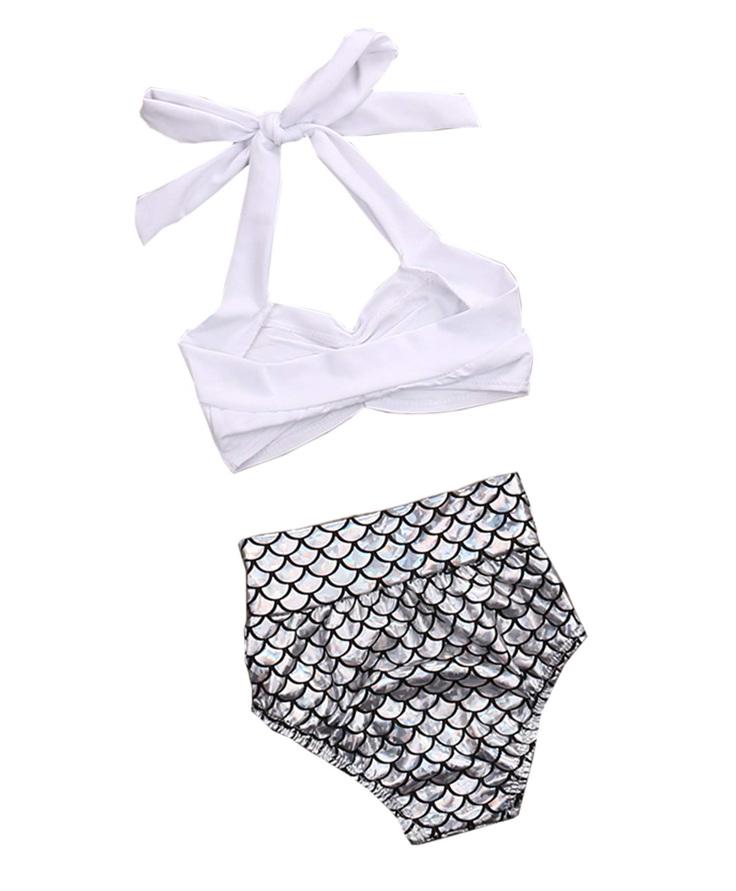 stylesilove Infant Baby Girl Mermaid Scale Bikini Swimsuit Bathing Beach Pool Party Swimwear(Silver, 110/18-24 Months)