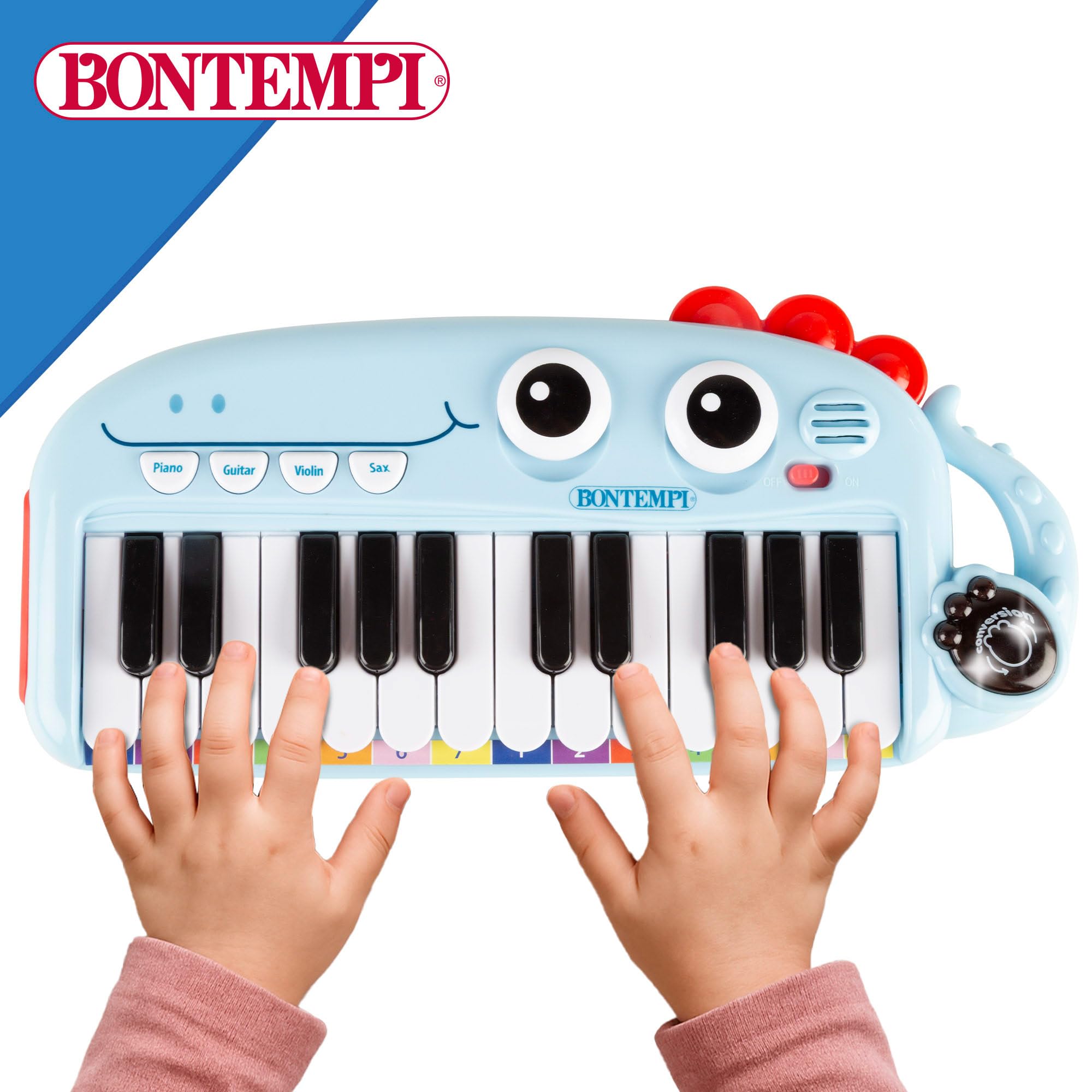 ColorBaby Bontempi Piano Infantil electrónico 24 Teclas con Luces, Sonidos, Melodías, Botones y diseño Seguro con Carita Sonriente, para iniciar a los más pequeños en la música Desde 18 Meses (39213)