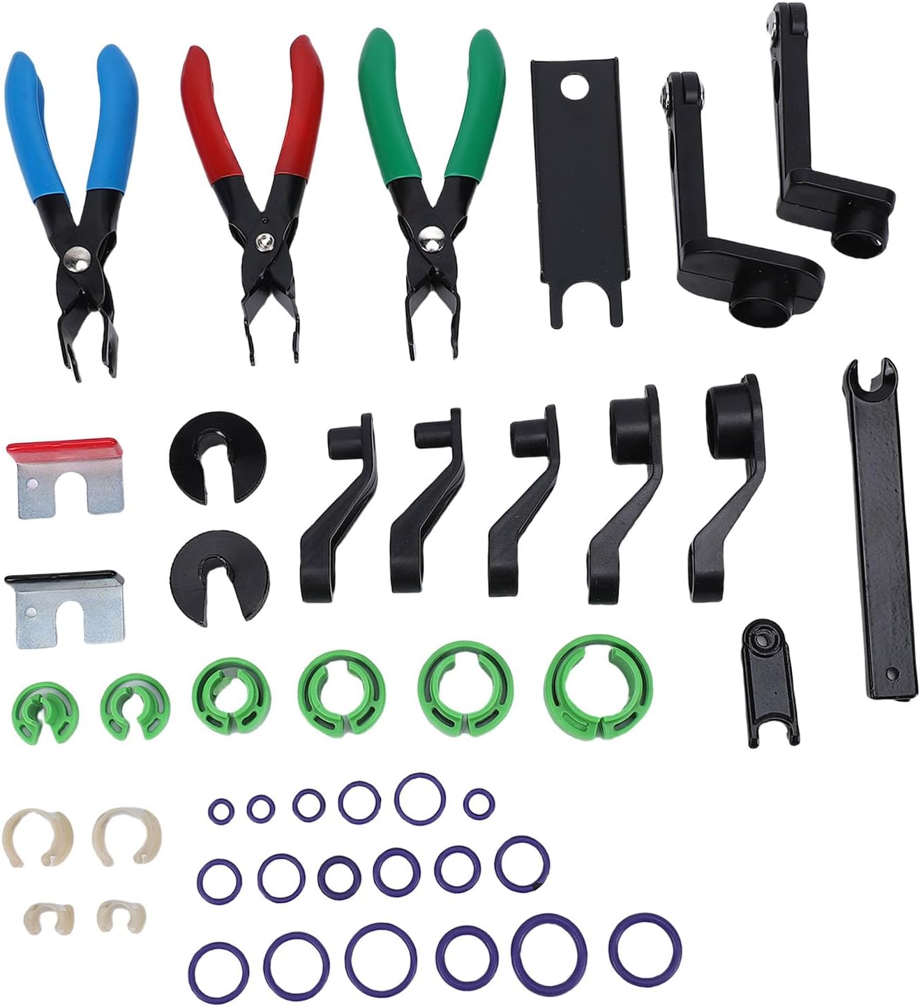 Sorandy Fuel Line Disconnect Tool Set, Quick Disconnect Tools for AC Oil Cooler Transmission Lines, 7pc Angled Disconnectors 3pc Pliers 225pc O Rings Portable Toolbox, Ideal for