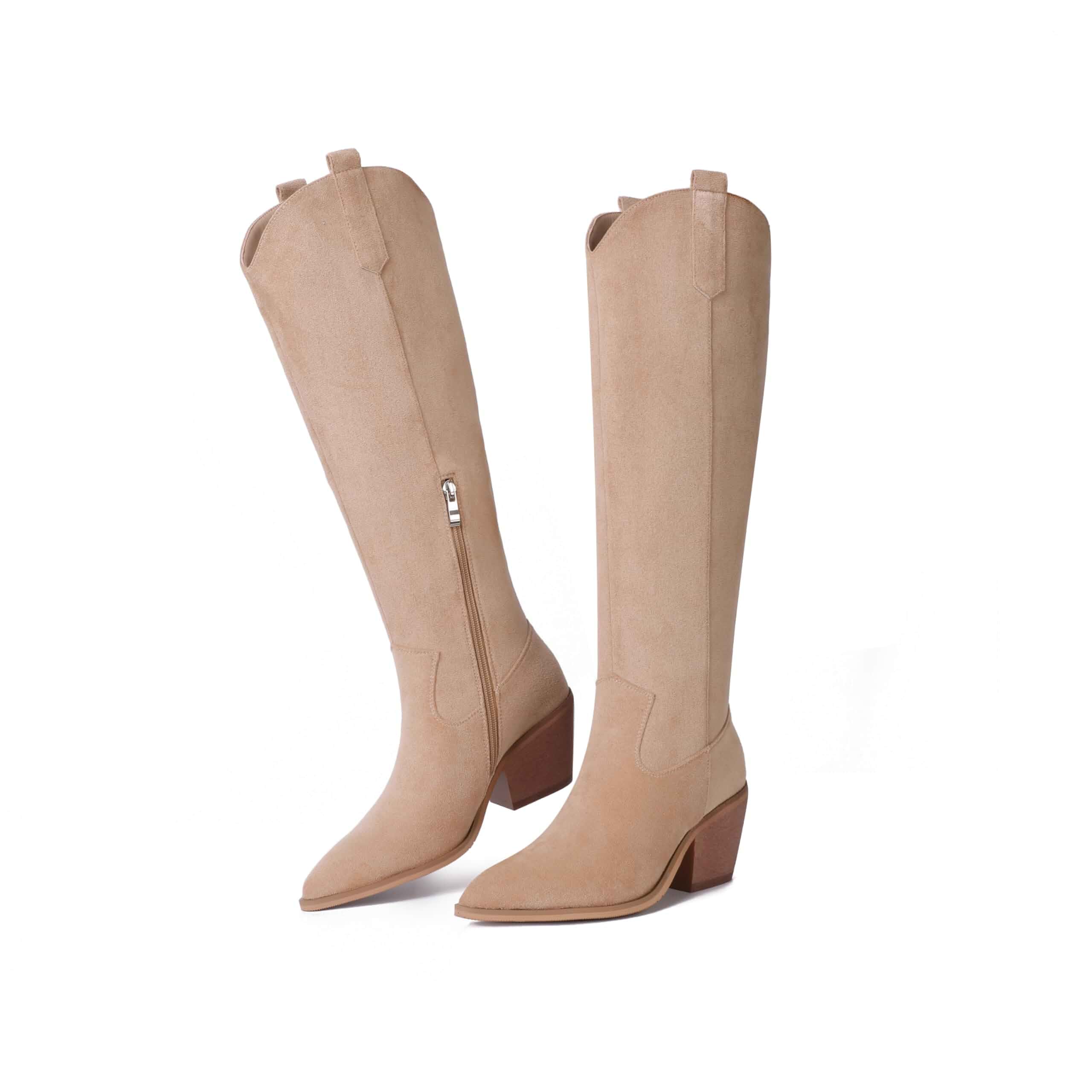 Reitoye Cowboy Boots Women Knee High Cowgirl Embroidered Chunky Heel Boots Block Chunky Heel,Pointed Toe,Half Side Zipper & Pull Tab,Embroidered Tall Boots,Fall Summer Spring Winter Dress Long Boots
