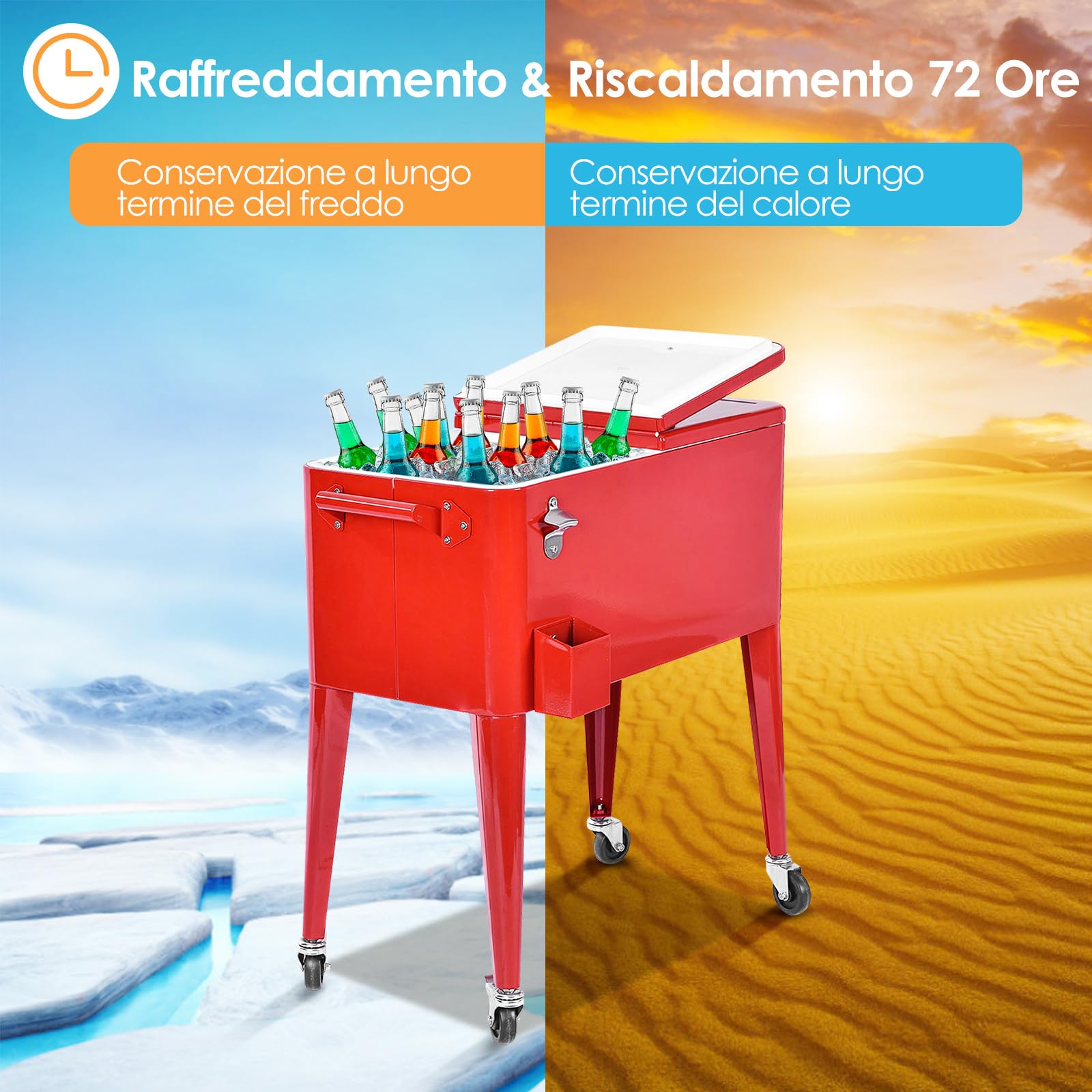 COSTWAY Carrello Portavivande Refrigerante 76L con Ruote Bloccabili e Apribottiglie 79x40x87 cm