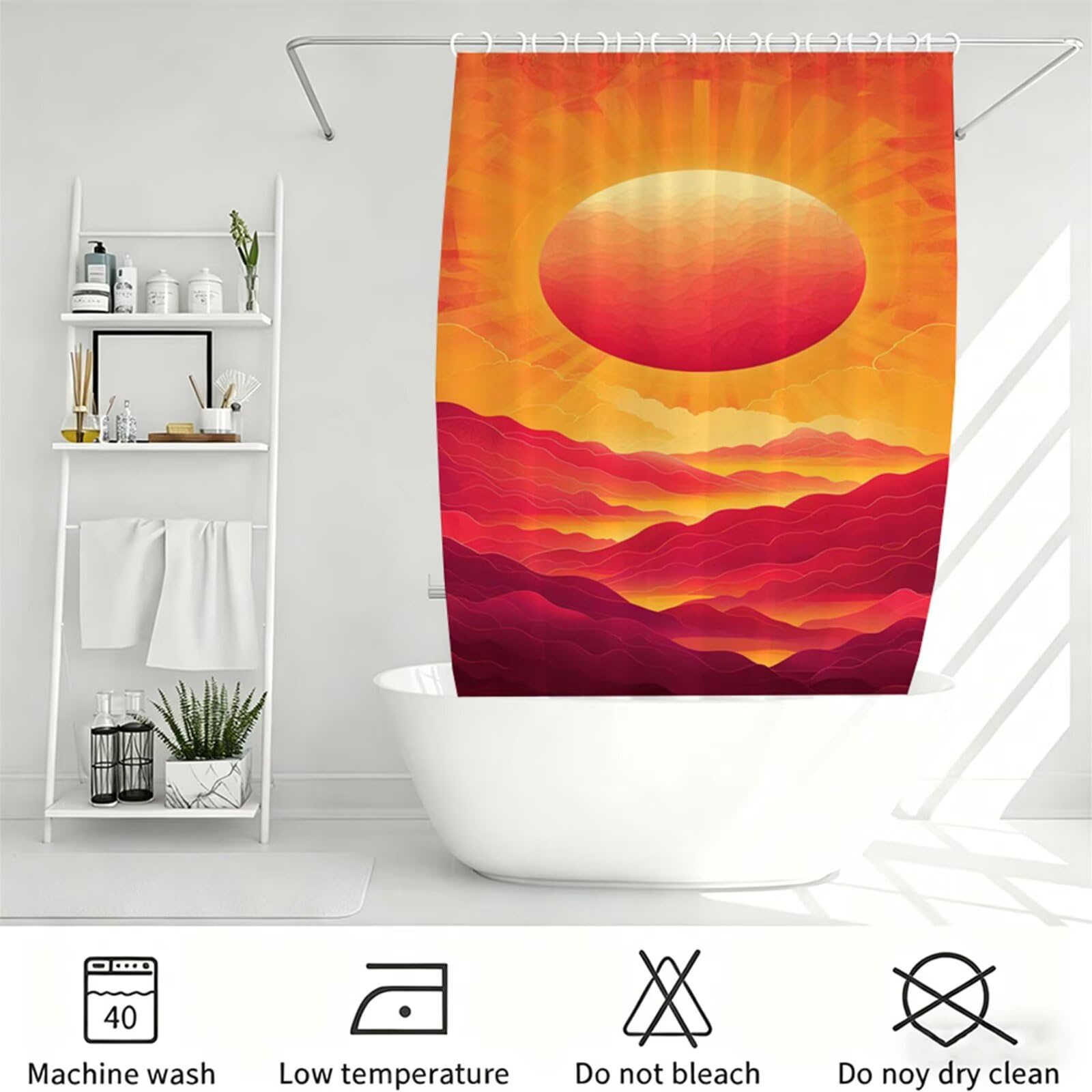 Rot Duschvorhang 200x250cm,Duschvorhänge Sonnenuntergang,Bedruckt mit Kunststoffhaken,Badezimmerdekor Vorhang,Wasserdicht Shower Curtains,für Badezimmer,Badewanne,Schlafsaal,Hotel Dekorieren J-354
