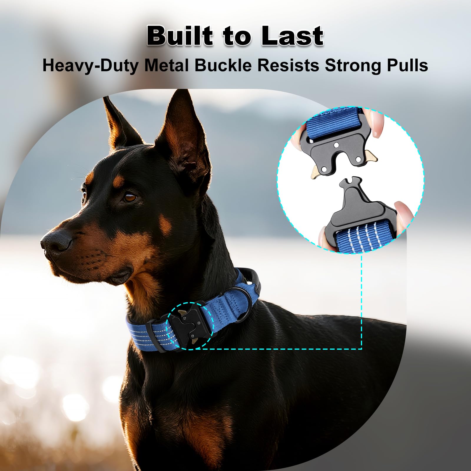 Plutus Pet Tactical Dog Collar with Tracker pocket for AirTag Adjustable Reflective Nylon Collar, Metal Buckle - Image 4