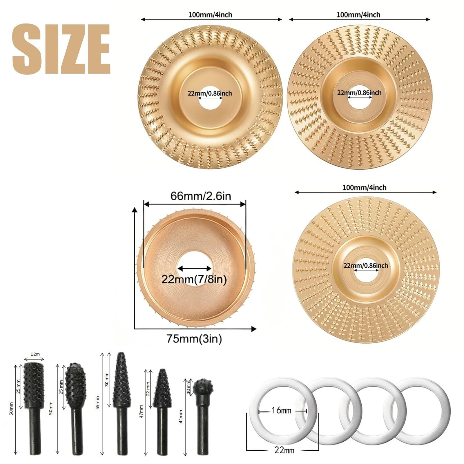 Zestaw Tarcz Polerskich do Szlifierki Kątowej do Rzeźbienia w Drewnie | Wytrzymały Zestaw Tarcz Szlifierskich z Węglika Wolframu do Szlifierek 4" i 4-1/2"(3PCS*2)