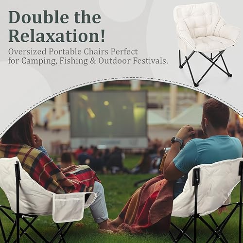 Miniatura 6 de Redbaker Paquete de 2 sillas de campamento acolchadas de gran tamaño, portátil, para pesca, césped, campamento ligero al aire libre con asientos