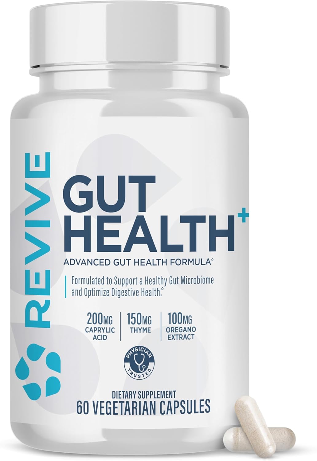 Revive MD Gut Health Supplements for Men & Women – Daily Gut Repair & Digestive Health Support Formula with Thyme, Oregano & Milk Thistle – Vegan-Friendly, Gluten-Free (60 Capsules, 30 Servings)