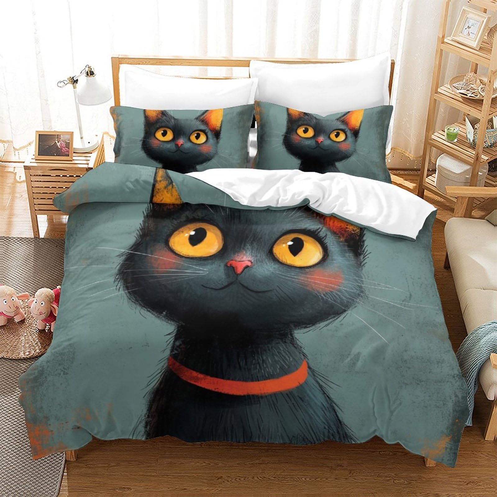 Housse de couette British Shorthair 220x240 cm avec taies d'oreiller en microfibre pour lit enfant