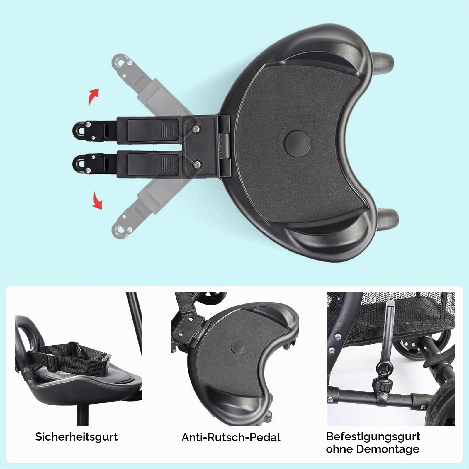 Buggy Board mit Sitz, Kinderwagen Trittbrett, Trittbrett Mitfahrbrett Universal passend für 2-6 Jahre alte Kinder, Buggy Board für alle Kinderwagen, Trittbrett Kinderwagenzubehör, Kinderwagenzubehör | Für Kinder, Stehbrett passt auf jeden Kinderwagen von