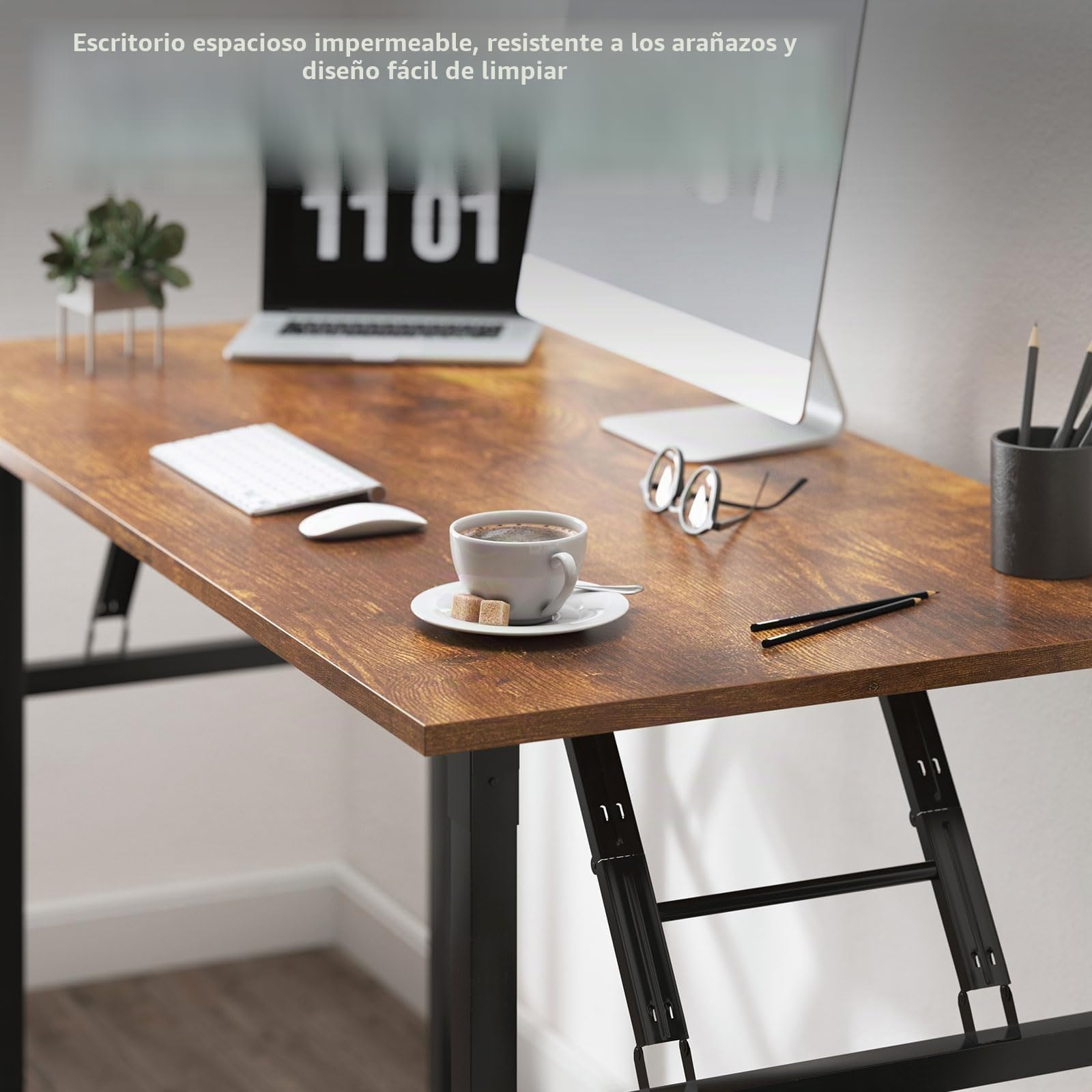 sogesfurniture Mesa Escritorio Plegable, 80x40cm Escritorio Compacto Mesa de Ordenador Escritorio de Oficina Mesa de Trabajo Mesa de Estudio de Madera y Acero, Marrón&Negro BHEU-AC5FB-8040