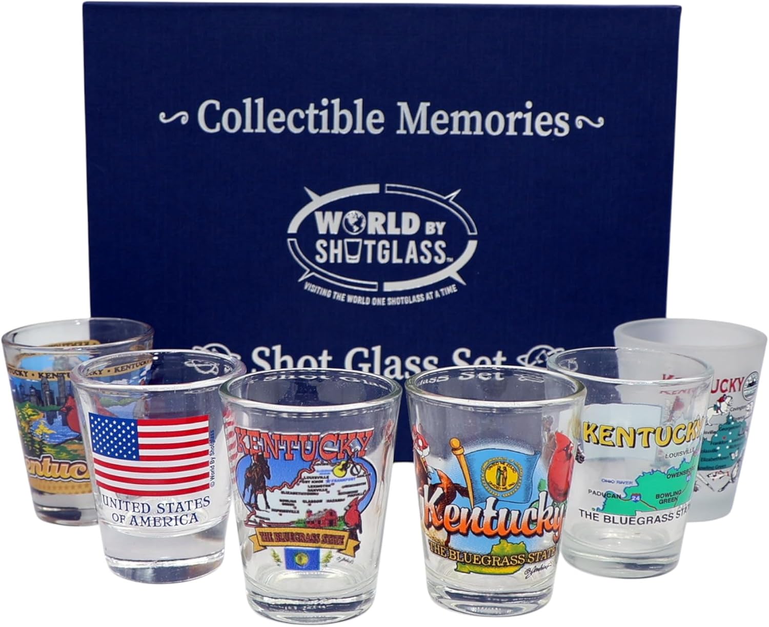 World By Shotglass Kentucky United States USA Souvenir Boxed Shot Glass Set (Set of 6)
