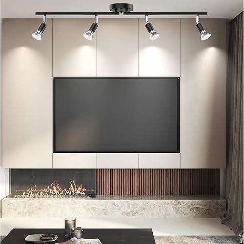 Miniatura 5 de HURYEE Luces de riel de techo, lámparas negras de 4 vías para cocina, pasillo, dormitorio, galería, lámpara de acento direccional, incluye 4