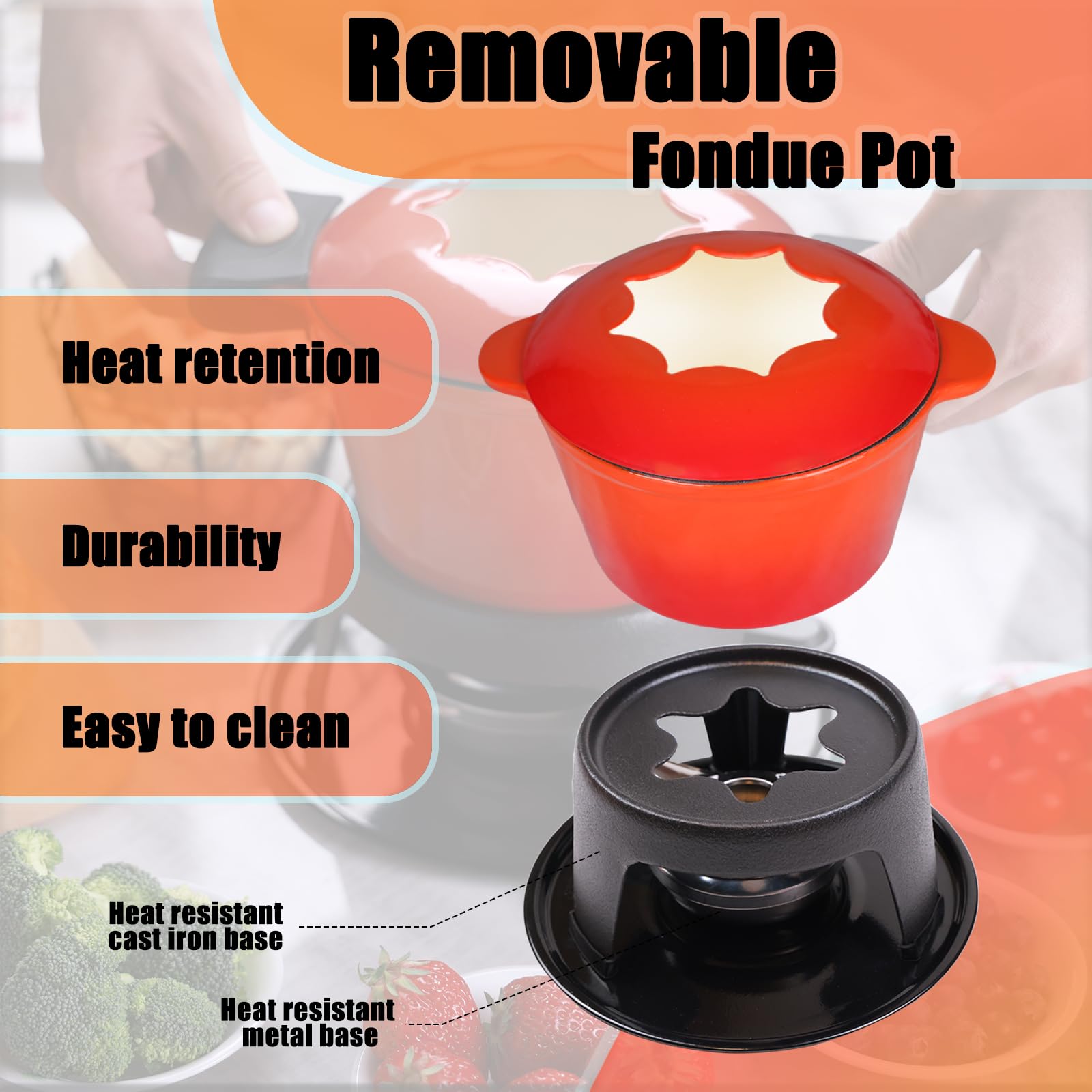 Mabeeze Cast Iron Fondue Set - Cheese, Chocolate & More -6
