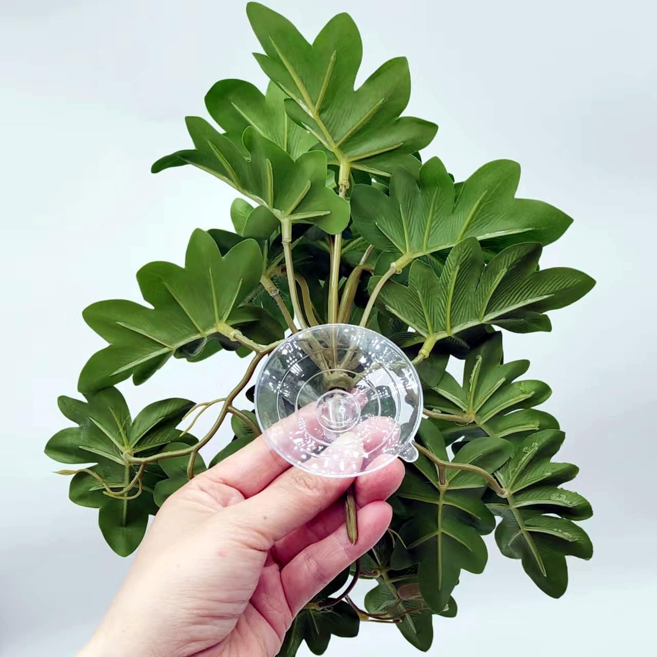 Plantas de reptiles para terrario, decoración de hábitat de anfibios, plantas colgantes artificiales con ventosa, plantas artificiales para Gecko, camaleón, serpiente, tortuga, tanque, accesorios,