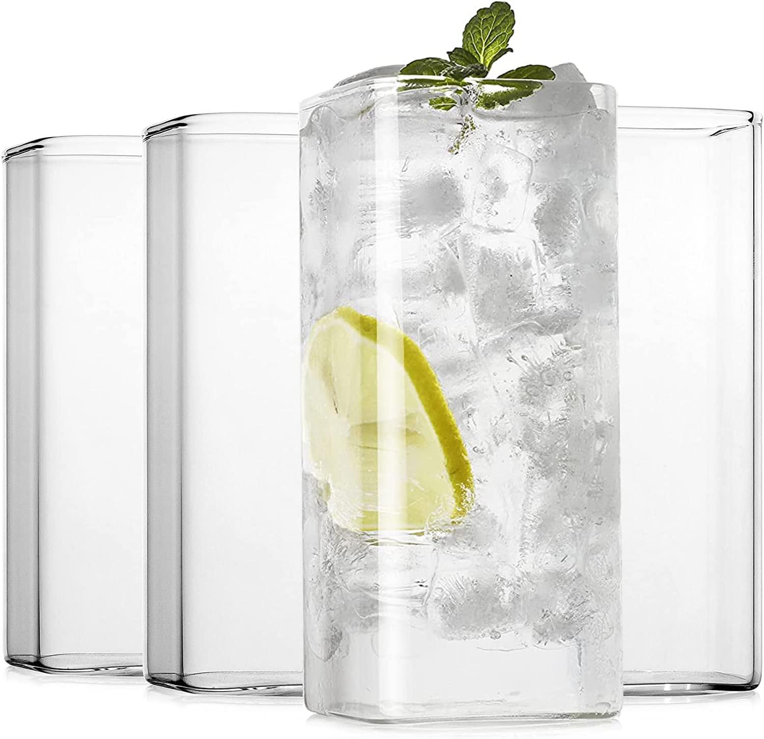 Drinking Glasses 13 oz,Thin Square Glasses Set of 4,Elegant Bar Glassware For Water,Juice,Beer, Drinks,and Cocktails and Mixed Drinks,Lead-Free Square Glass,Glass Drink Tumblers