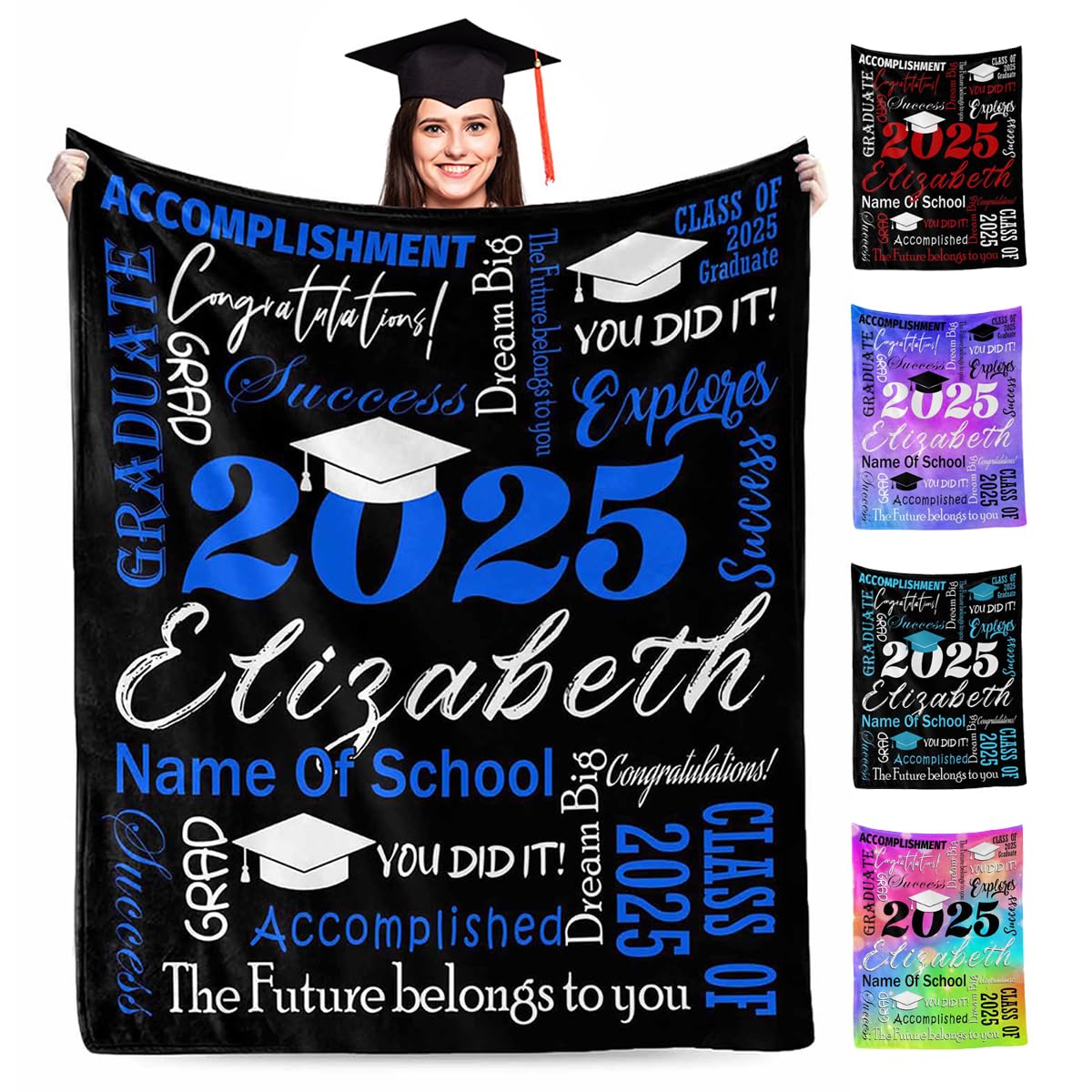 MyPupSocks Personalized Graduation Blanket, Custom College Graduation Gifts for Him, Graduation Blanket 2025 Personalized, Graduation Decorations Class of 2025
