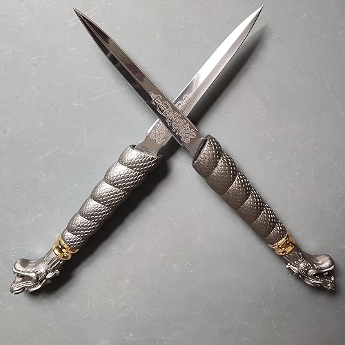 Miniatura 4 de Espada de dragón doble de acero inoxidable con soporte de exhibición para cosplay, colección 18.9 pulgadas