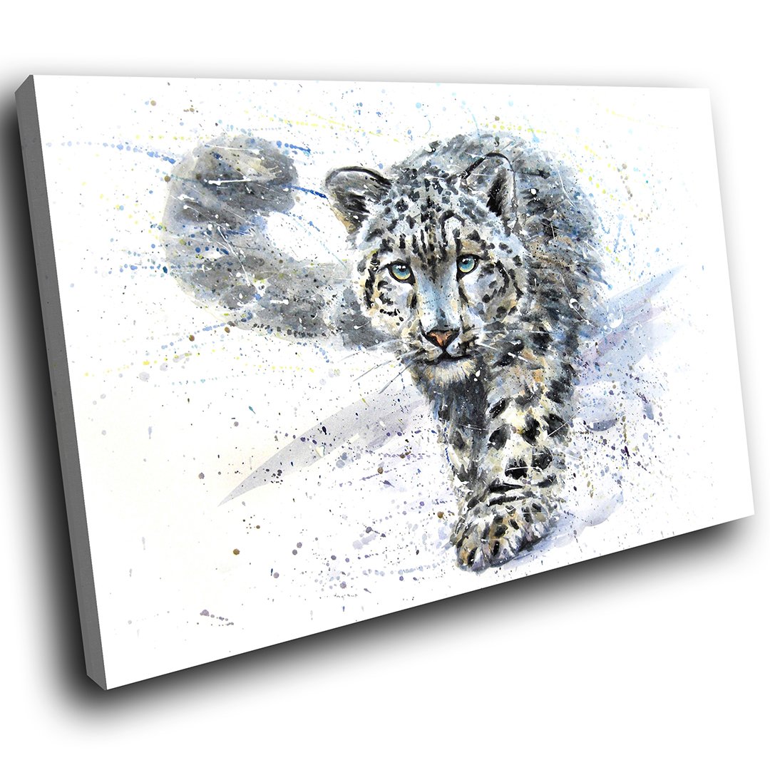 Med A806DD Framed Canvas Print - Modern Wall Art - HD Quality Picture - 100% Guaranteed - Blue Watercolour Snow Leopard - Living & Home Decor with Easy Hang Guide - 75cm x 50cm - WOYW