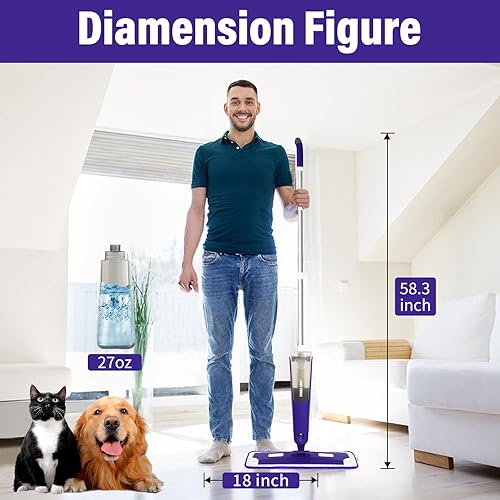 Miniatura 5 de Trapeadores para limpieza de suelos, mopa rociadora húmeda y seca con botella de spray recargable y 3 almohadillas de microfibra lavables, uso