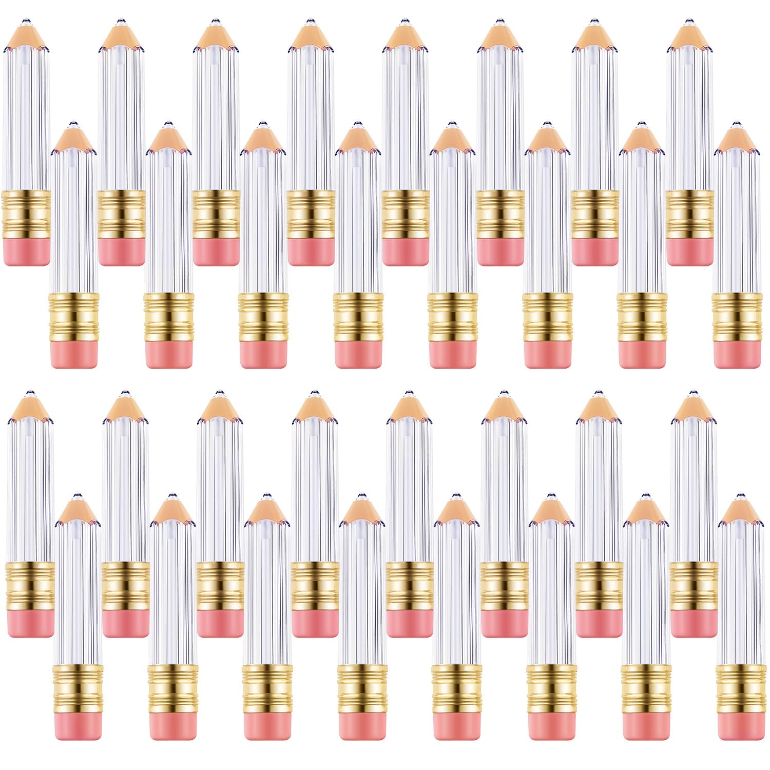 Blulu 24 Pcs 5 ml Empty Pencil Lip Gloss Tubes Bulk Pencil Shaped Lip Gloss Containers Clear Mini