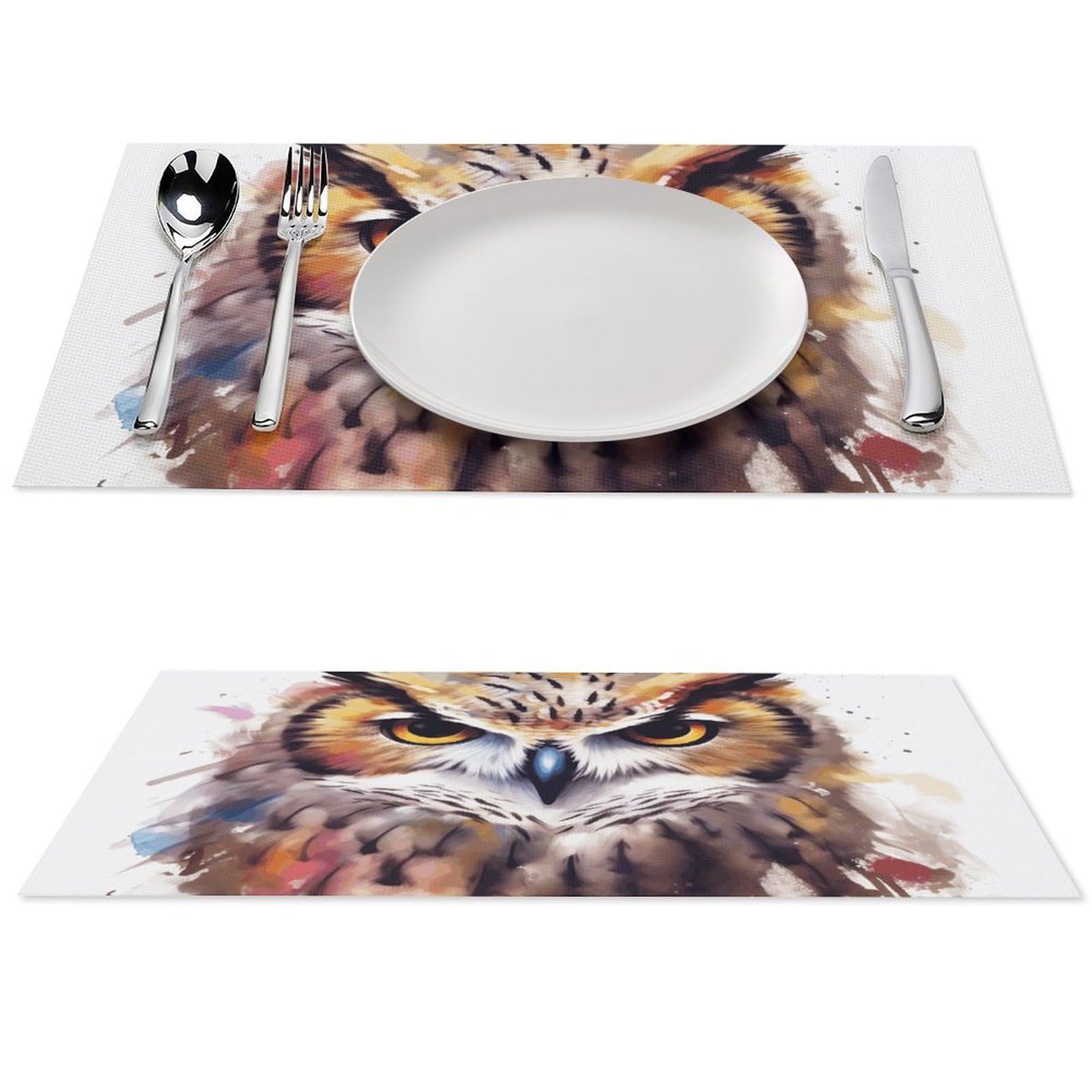 Set di 6 tovagliette all'americana in PVC con testa di gufo, lavabili, resistenti al calore, antiscivolo, impermeabili, per interni ed esterni, tavolo da pranzo, cucina, feste