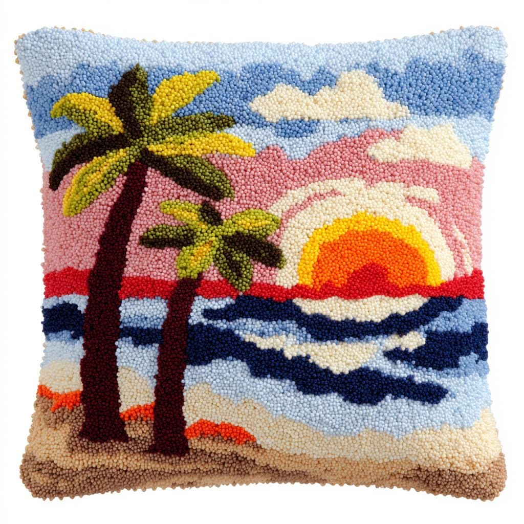 Henypt DIY Latch Hook Cushion Kits Seaside Scenery