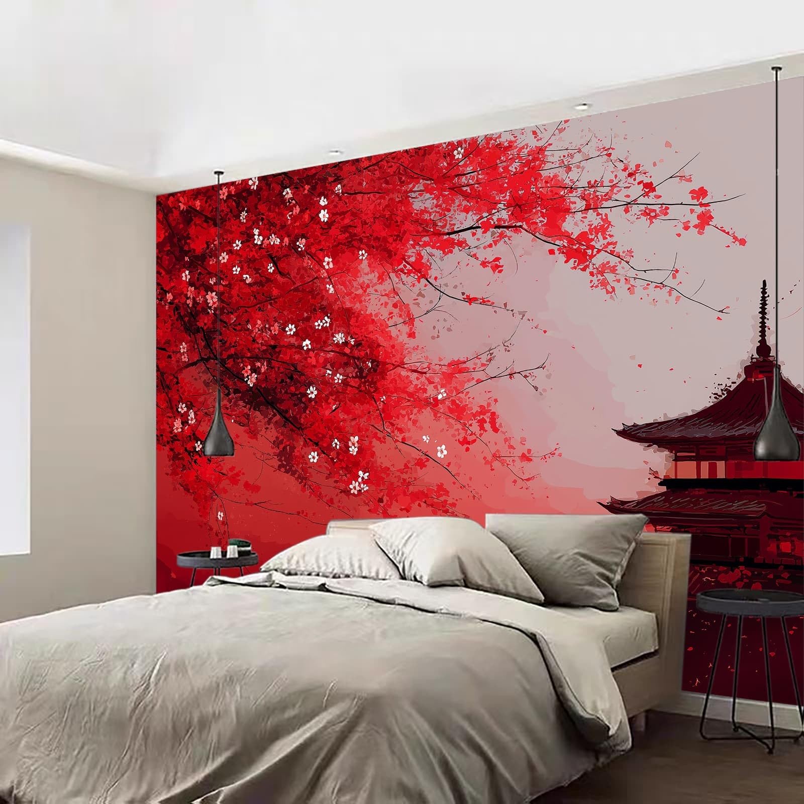 Tradycyjny chiński styl panoramiczny plakat tapeta 450 x 315 cm (szer. x wys.), architektura kwiaty wieża tapeta mural na ścianę akcentującą do sypialni salonu przedpokoju - wodoodporny i zdejmowany