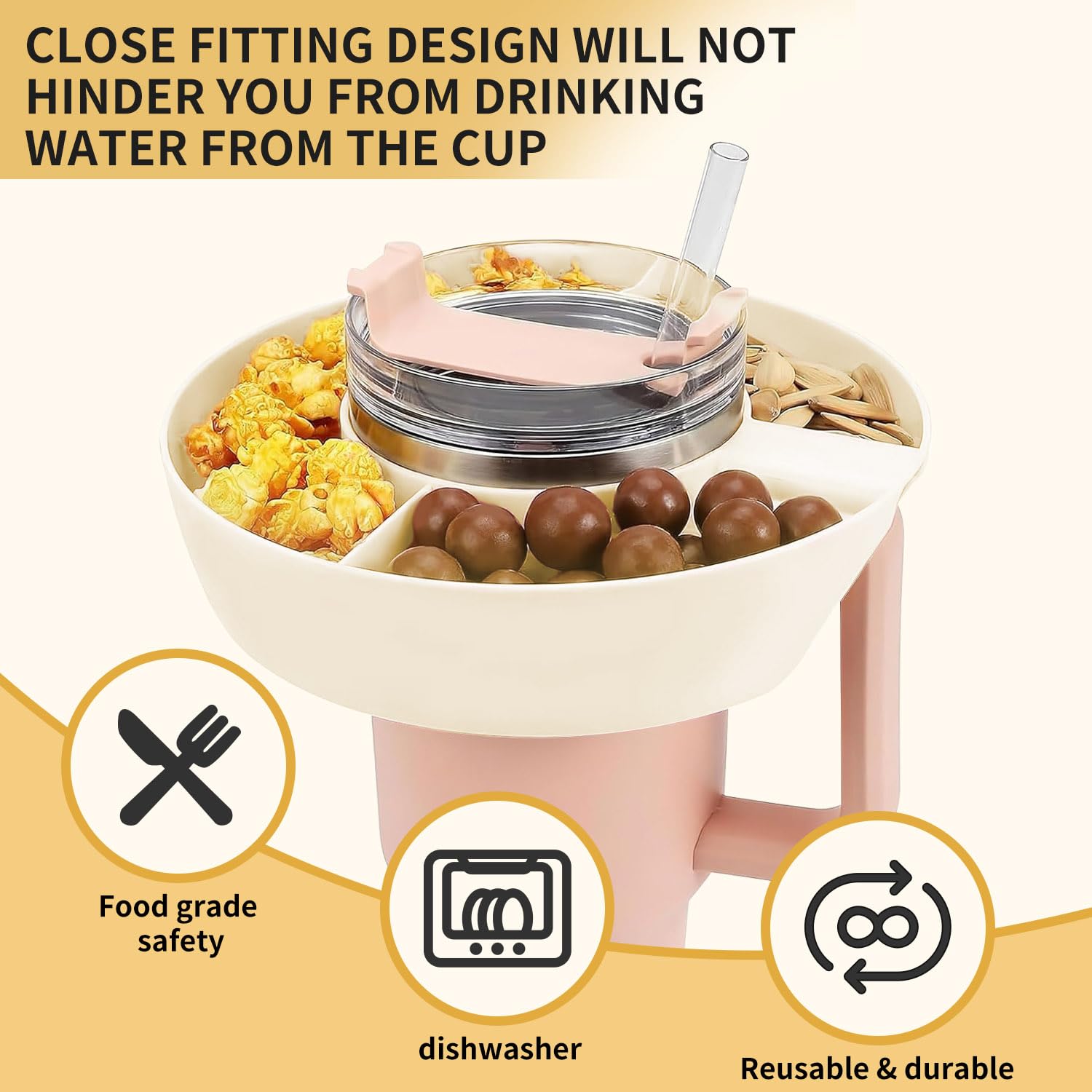 LIULIUDA Anello per snack Stanley Cup da 1,18 l, con manico, ciotola in silicone per snack Stanley Tumbler da 1,134 g, contenitore per snack, vassoio riutilizzabile per snack per Stanley Adventure