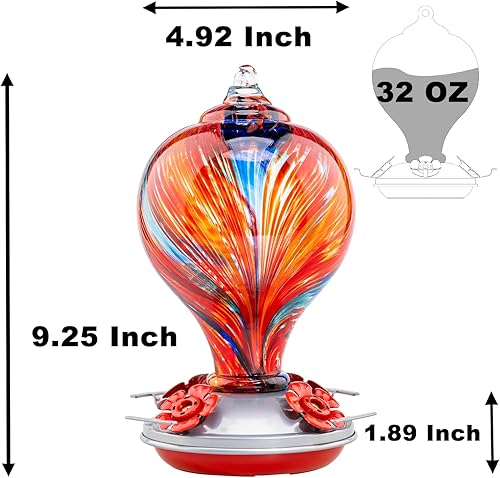 Miniatura 6 de Muse Garden - Comedero para colibríes para exteriores, vidrio soplado a mano, 32 onzas, foso de hormigas incluido, playa hawaiana