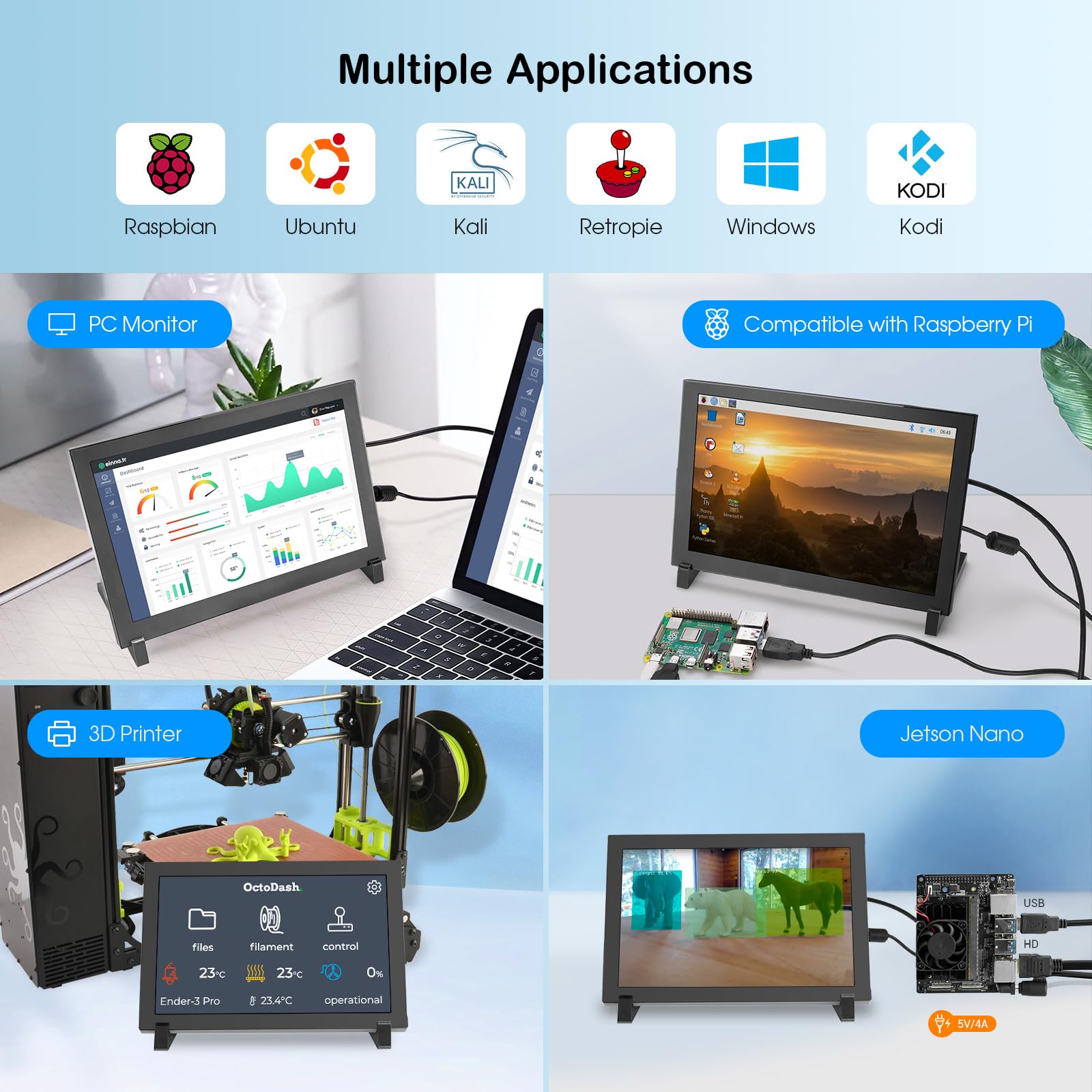 ELECROW Für Raspberry Pi Display, Mini Monitor 8 Zoll 1280×800 Touchscreen Monitor Kompatibel mit Raspberry Pi 5/4, PC/Laptop, Jetson Nano