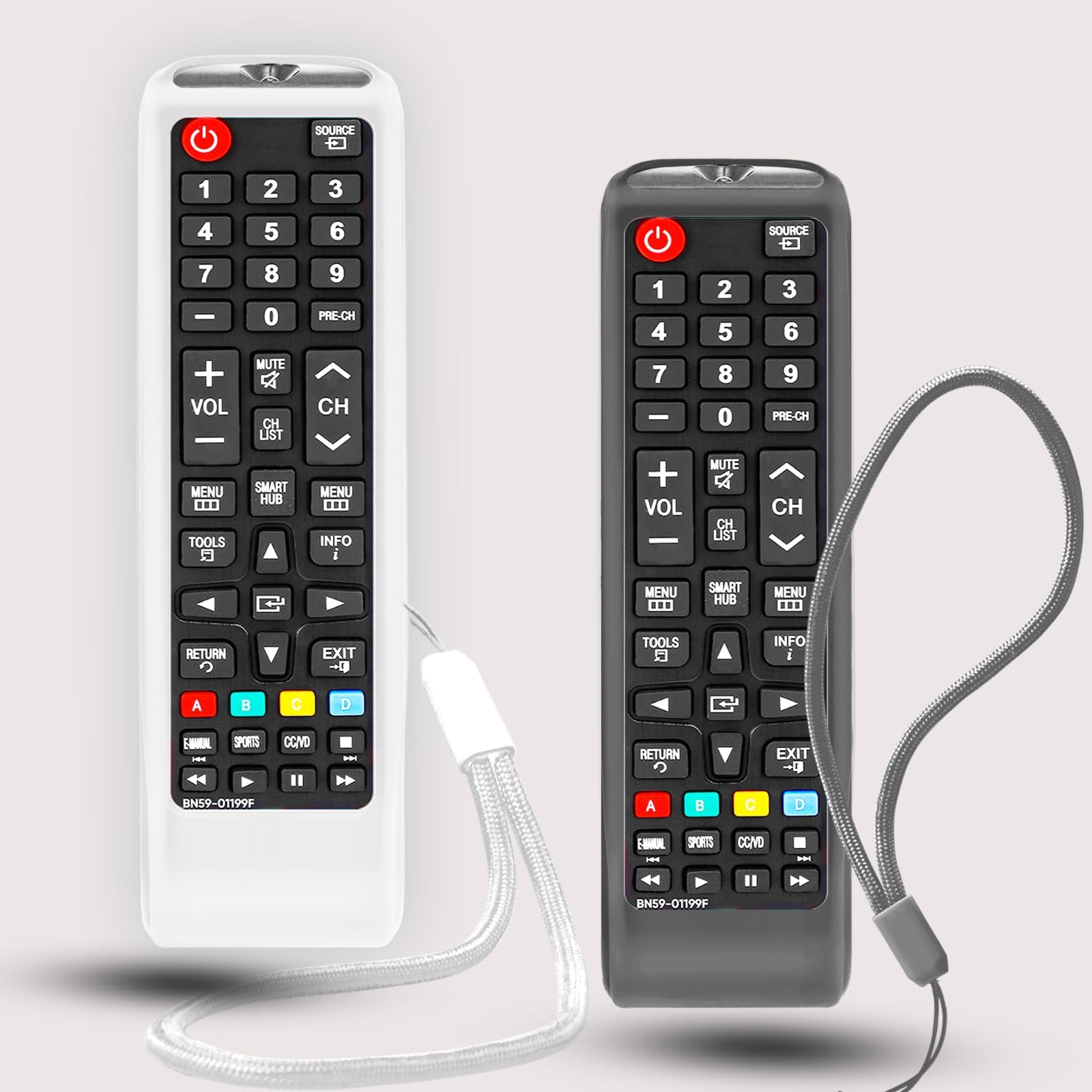 2Pack Case for Samsung TV Remote, Cover for Samsung Remote Control for Smart TV Universal Replacement Silicone Sleeve Skin with Lanyard Glow in The Dark White and Black