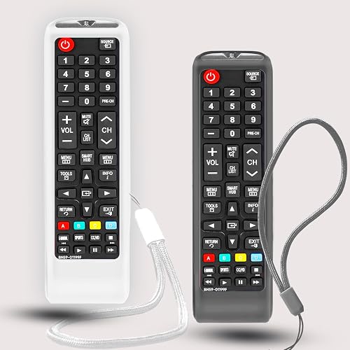 2Pack Case for Samsung TV Remote, Cover for Samsung Remote Control for Smart TV Universal Replacement Silicone Sleeve Skin with Lanyard Glow in The Dark White and Black