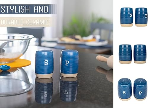 Miniatura 4 de Nat & Jules Raw Bottom - Juego de salero y pimentero de cerámica, 3 x 2, color azul marino