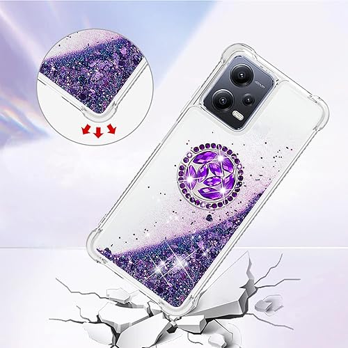 Miniatura 5 de Tncavo Funda para Xiaomi Redmi Note 12 5G para mujer, fundas con purpurina holográfica líquida en movimiento con anillo de diamante TPU suave