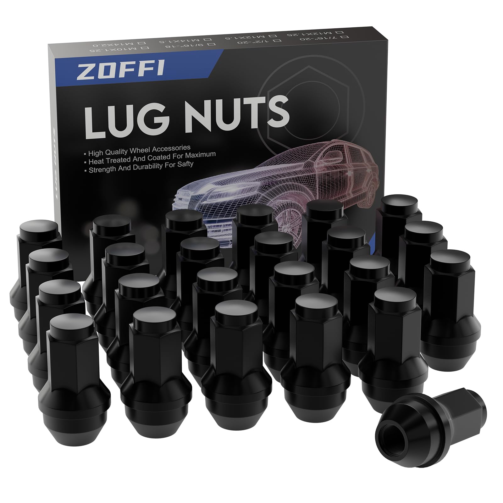 ZOFFI 24pcs M14x2.0 One-Piece Black OEM Factory Style Large Acorn Seat Lug Nuts Replacement for 2003-2014 Ford F150 Expedition Lincoln Navigator Factory Wheels