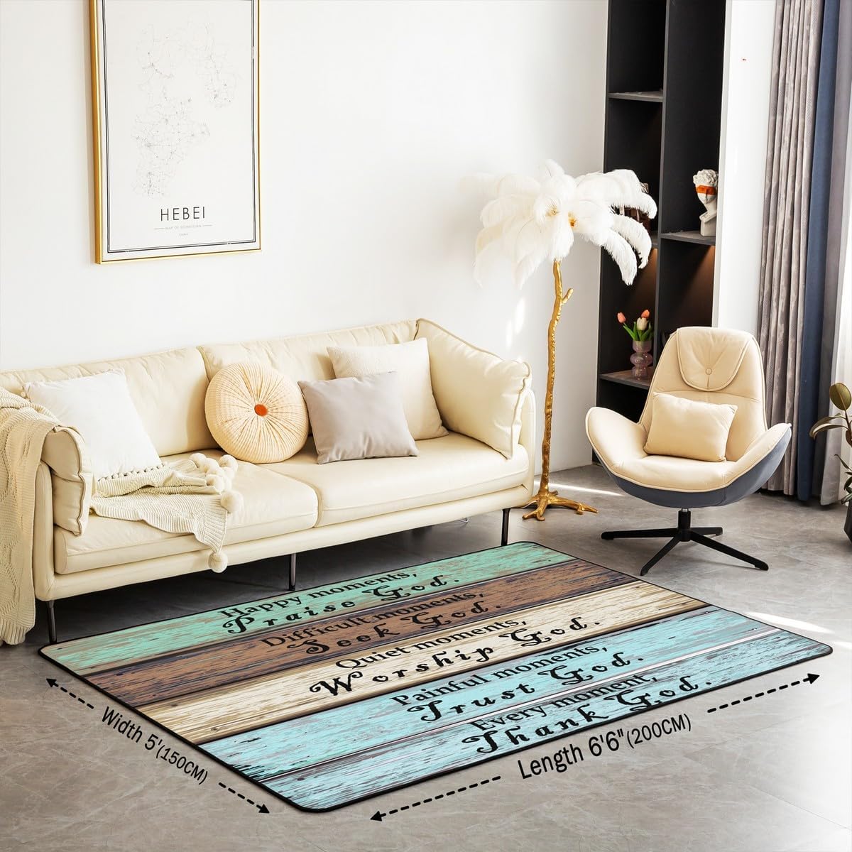 Healing Area Rug 4x5, Inspirational Thoughts Rugs for Living Room Bedroom, Prayers Washable Floor Rug Carpets Entryway Rug Decorations Indoor