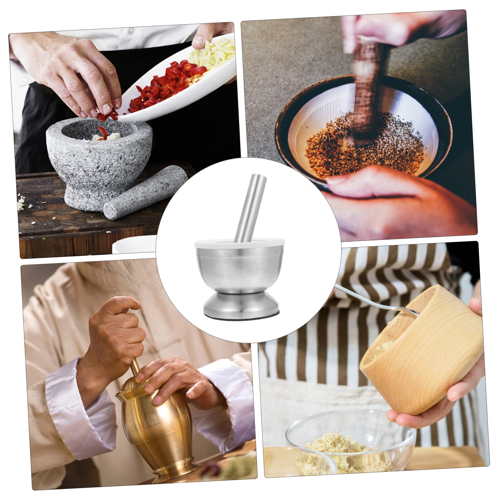 Edelstahl Knoblauchstampfer 1 Satz Silber zum Zerkleinern und Mahlen | Kaffee­bohnen und Pfeffer, Grinds Spice und Pills, Leichtes Haushaltsset