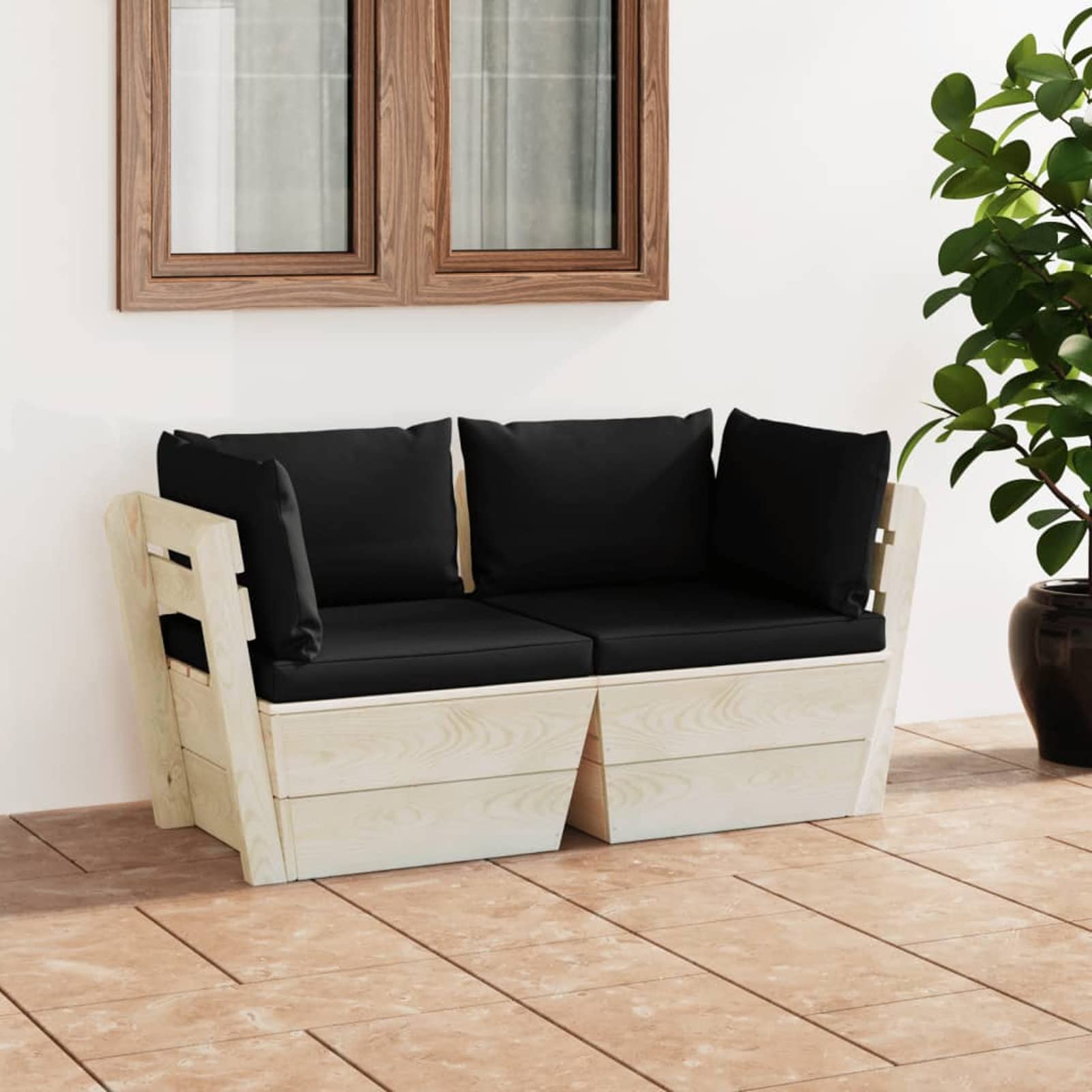 Sofá de palets de jardín 2 plazas con Cojines Madera de Abeto palets terraza Exterior Sofa terraza Exterior Muebles de jardín de Palet Sofa de Jardin - 3063391